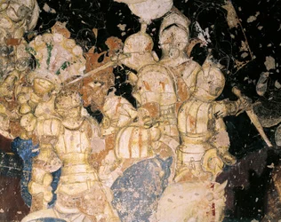 Tournament-Battle of Louvezerp, de Antonio Pisano conhecido como Pisanello (pré-1395-ca 1455), afresco. Detalhe. Palazzo Ducale, Mântua.