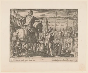 Alexandre, o Grande, instrui os soldados macedônios Os feitos de Alexandre, o Grande (título da série) Alexandri magni praecipvae res gestae (título da série)