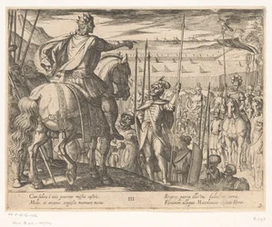 Alexandre, o Grande, instrui os soldados macedônios Os feitos de Alexandre, o Grande (título da série) Alexandri magni praecipvae res gestae (título da série)