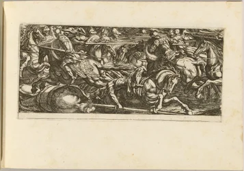 Ataque de cavalaria com soldados fugindo