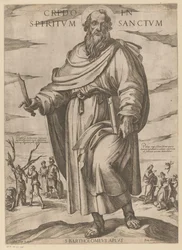 De São Bartolomeu Eu creio no Espírito Santo (título no objeto) Cristo, Maria en de apóstolo (título da série)