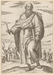 De São Bartolomeu Eu creio no Espírito Santo (título no objeto) Cristo, Maria en de apóstolo (título da série)