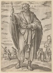 De heilige Tomas
Descendit ad inferos tertia die resurrexit a mortuis (título sobre o objecto)
Christus, Maria en de apostelen (título da série)