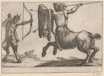 Um centauro atacando um sátiro Animais de luta (título da série)