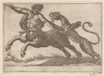 Um tigre lutando contra um centauro Animais de luta (título da série)