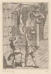 Tortura com martelos enquanto pendurado
Tortura sofrida pelos mártires cristãos (título da série)
Varia tormentorum et supplicioru crudelium (...) (título da série)