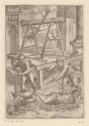 Tortura com óleo fervente Torturas sofridas por mártires cristãos (título da série) Varia tormentorum et supplicioru rawlium (...) (título da série)