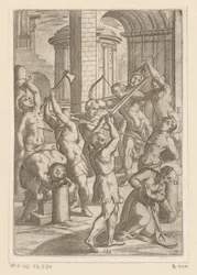 Tortura com espada, lança e arco e flecha Torturas sofridas por mártires cristãos (título da série) Varia tormentorum et supplicioru rawlium (...) (título da série)