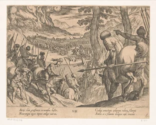 O exército de Alexandre, o Grande, cerca as forças inimigas com fogo Os feitos de Alexandre, o Grande (título da série) Alexandri magni praecipvae res gestae (título da série)