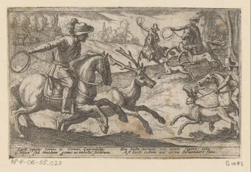 Os caçadores apanham veados com cordas
Várias cenas de caça e batalha (título da série)
Venationes Ferarum, Avium, Piscium Pugnae bestiariorum: et mutuae bestiarum (título da série)