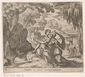 Júpiter pt Calisto
Calisto a I love Comprimitur (título sobre o objecto)
Metamorfoseon sive transformationum (título da série)
Metamorfosen van Ovidius (título da série)