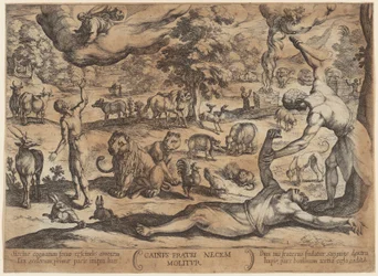 Caim mata Abel, estampa 1 da série «Batalhas do Antigo Testamento»