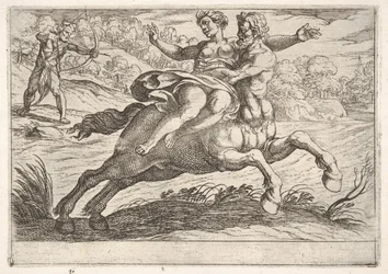 Nessus tentando tirar Dejanira de Hércules: Nessus impede Dejanira de costas wh ..., 1608.