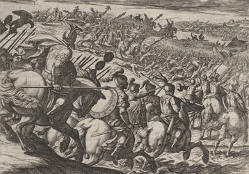 Gravura 25: O Comandante Romano Cerialis Ataca Perto de Trier, de A Guerra dos Romanos Agai..., 1611.