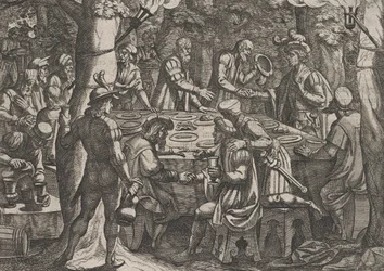 Placa 4: Civilis diz aos anciãos holandeses que eles estão sendo tratados como escravos pelos Rom..., 1611.