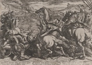 Gravura 6: Os israelitas derrotados pelos cananeus por terem desobedecido a Moisés..., c. 1590-ca. 1610.