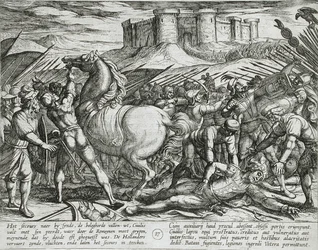 Os Romanos enganados pelo cavalo de Civilis, pensando que ele estava morto ou ferido