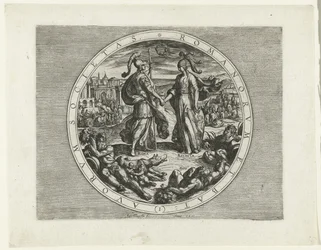 Estampa do título da série A Revolta Bataviana, 69-70
Romanorum et Batavorum Societas (1) (título sobre o objecto)
A Revolta Bataviana (título da série)
Batavorum cum Romanis Bellum, à Corn. Tacito / De Batavische Oft Oude Hollandtsche Oorloghe teghen d