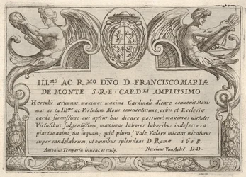 Placa de identificação da série Os trabalhos de Hércules, com os braços do cardeal Francesco Ma ..., 1608.