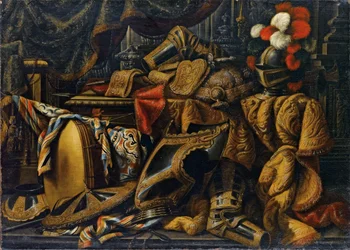 Armadura, capacete, escudo, espada (óleo sobre tela)