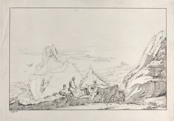 Paisagem montanhosa com dois homens em primeiro plano, 1828.