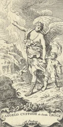 Um anjo conduzindo um menino e gesticulando para as nuvens, ca. 1708-82.