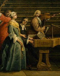 Concerto na Villa, de Antonio Visentini (1688-1782), piano e violino, óleo sobre tela, 207x320, Itália