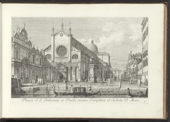 Vista da igreja de Santi Giovanni e Paolo em Veneza
Platea S. S. Johannis et Pauli, eorum Templum et Schola D. Marci (título sobre o objecto)
Vistas de edifícios e praças em Veneza (título da série)
Urbis Venetiarum prospectus celebrriores, ex Antonii C