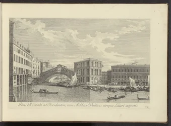 Gezicht op het Canal Grande, Palazzo dei Camerlenghi en de Rialtobrug te Venetië
Pons Rivoalti ad Occidentem, cum Aedibus Publicis utrique Lateri adjectis (título sobre o objecto)
Urbis Venetiarum prospectus celebrriores, ex Antonii Canal tabulis XXXVIII