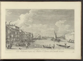 Gezicht no Canal Grande no kerk de Santa Chiara te Venetië Da lavanderia à Casa de Santa Clara onde termina o Canal (título no objeto) As vistas mais famosas da cidade de Veneza, dos 38º painéis do Canal Antonius, impressos em latão por Antonio Vissentini 