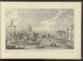 Gezicht op het Canal Grande te Venetië
Caput Canalis et Ingressus in Urbem (título sobre o objecto)
Urbis Venetiarum prospectus celebrriores, ex Antonii Canal tabulis XXXVIII aere expressi ab Antonio Vissentini in partes tres distributi. pars prima (títu