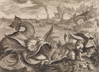 Jonas lançado na praia pelo peixe, ca. 1585