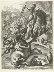 Aquiles derrota Telephos; entrada de Ferdinand em Gand em 1635
Et tanta gessit bella dvm bellvm parat (título sobre o objecto)
