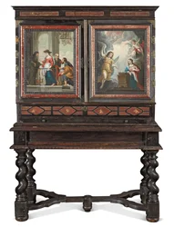 Gabinete (metal dourado, parcel-dourado, tartaruga, ébano, marfim e madeira ebonizada e envernizada com pinturas em cobre)