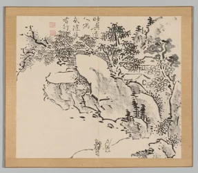 Álbum Duplo de Estudos da Paisagem após Ikeno Taiga, Volume 2, folha 34, século XVIII.