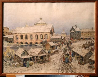Século XVII de Moscou, a Ponte da Ressurreição - Obra de Appolinari Mikhaylovich Vasnetsov (1856-1933), aquarela e carvão sobre papel