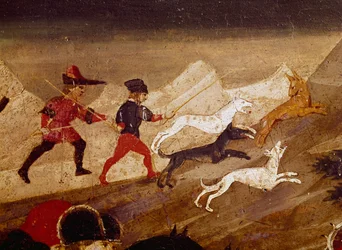 História de Griselda, pintura de meados do século XV de Apollonio di Giovanni (ca. 1417 ou 1415-1465), tempera sobre madeira, 38x165 cm., Detalhe