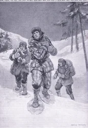 Através de resíduos sem trilha para Labrador (Donald Smith), ilustração deCassells Romance of Famous Lives, c.1940