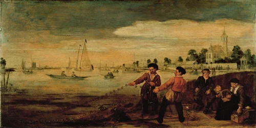 Pescadores no Banco do Amstel perto do Pauwentuin, Amsterdão