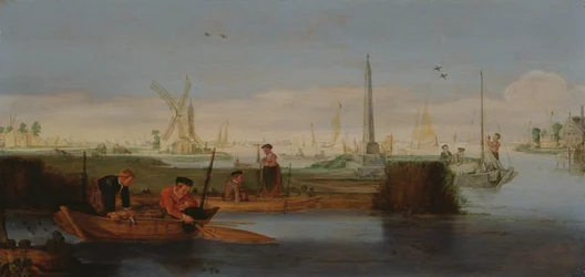 Cena de rio com pescadores (óleo sobre tela)
