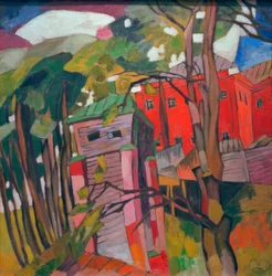 Paisagem com casa vermelha