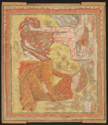 Duas meninas em um pomar (projeto para uma tapeçaria), c.1895-1900 (óleo, têmpera e grafite sobre papelão montado em painel)