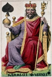 Representação de Carlos Magno (Carlos I chamou Carlos o Grande 742-814). Detalhe de uma carta de jogo feita por Gustave Houbigant (1789-1862) Paris B.N. do século XIX.