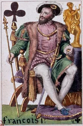 Representação do Rei François I (1494-1547). Detalhe de uma carta de jogo feita por Gustave Houbigant (1789-1862) Paris B.N. do século XIX.