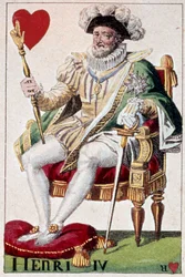 Representação do Rei Henrique IV (1553-1610). Detalhe de uma carta de jogo feita por Gustave Houbigant (1789-1862) Paris B.N. do século XIX.