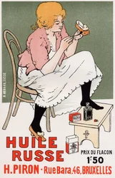 Estilo de vida. Fashio. Óleo russo, reparação de sapatos. Cartaz de Armand Rassenfosse, Bélgica, c.1895 (cartaz)