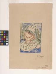 Bretonne De Pont-Aven (Breton Woman From Pont-Aven) (impressão em bloco de madeira com coloração à la poupée)