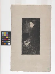 Femme Assise Avec Chapeau À Plumes (Mulher sentada com chapéu de penas) (gravura, ponto seco e estilete)