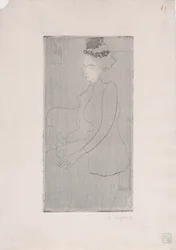 Femme assise avec chapeau a plumes (Mulher sentada com chapéu de penas) c.1893 (gravura)