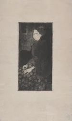Femme assise avec chapeau a plumes (Mulher sentada com chapéu de penas) c.1893 (gravura, ponto seco & estilete)